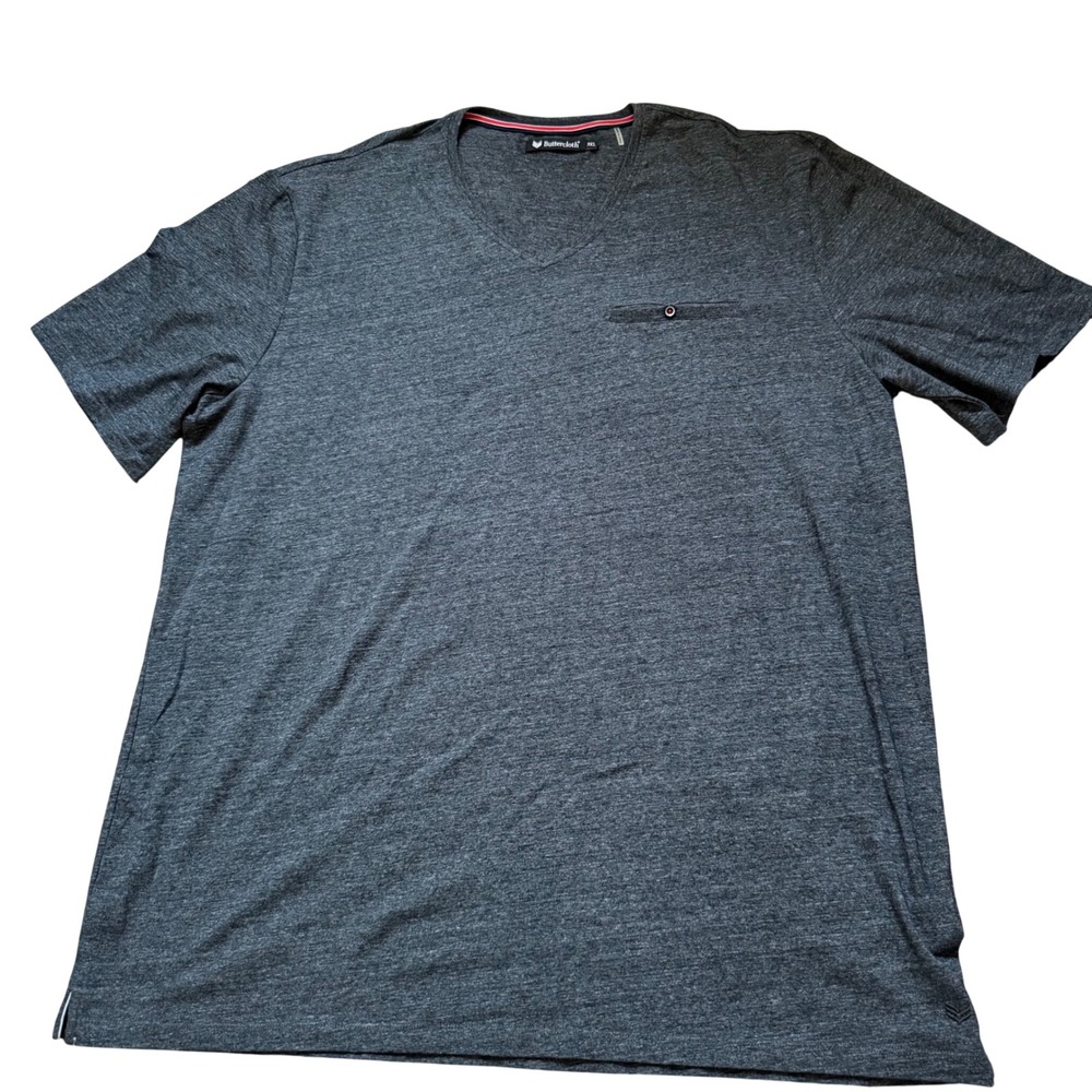 Buttercloth 3XL V-Neck Charcoal Gray Heather Minimalist Short Sleeve Men Shirt - Picture 2 of 9